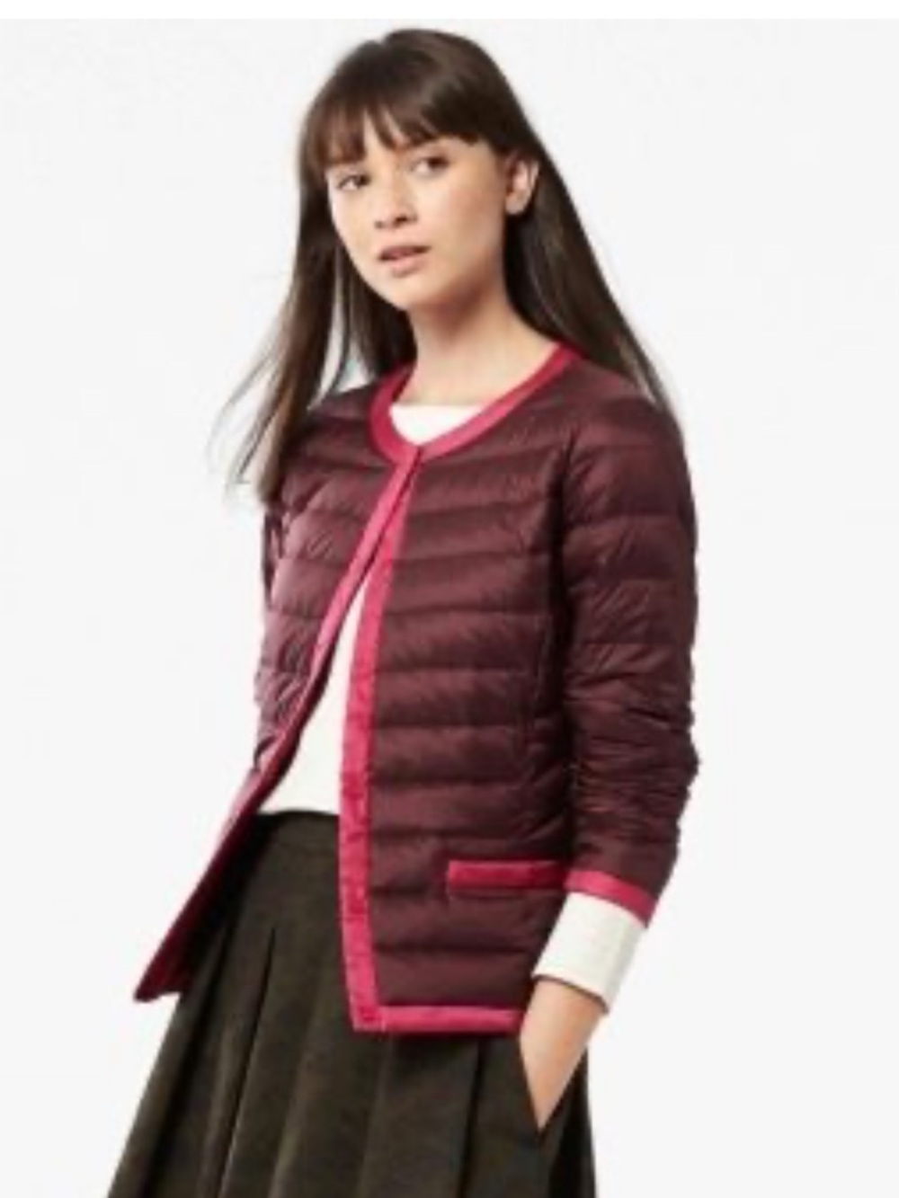 Uniqlo Quilted Puffer Jacket in Deep Wine with Pink Trim sz M Flawed